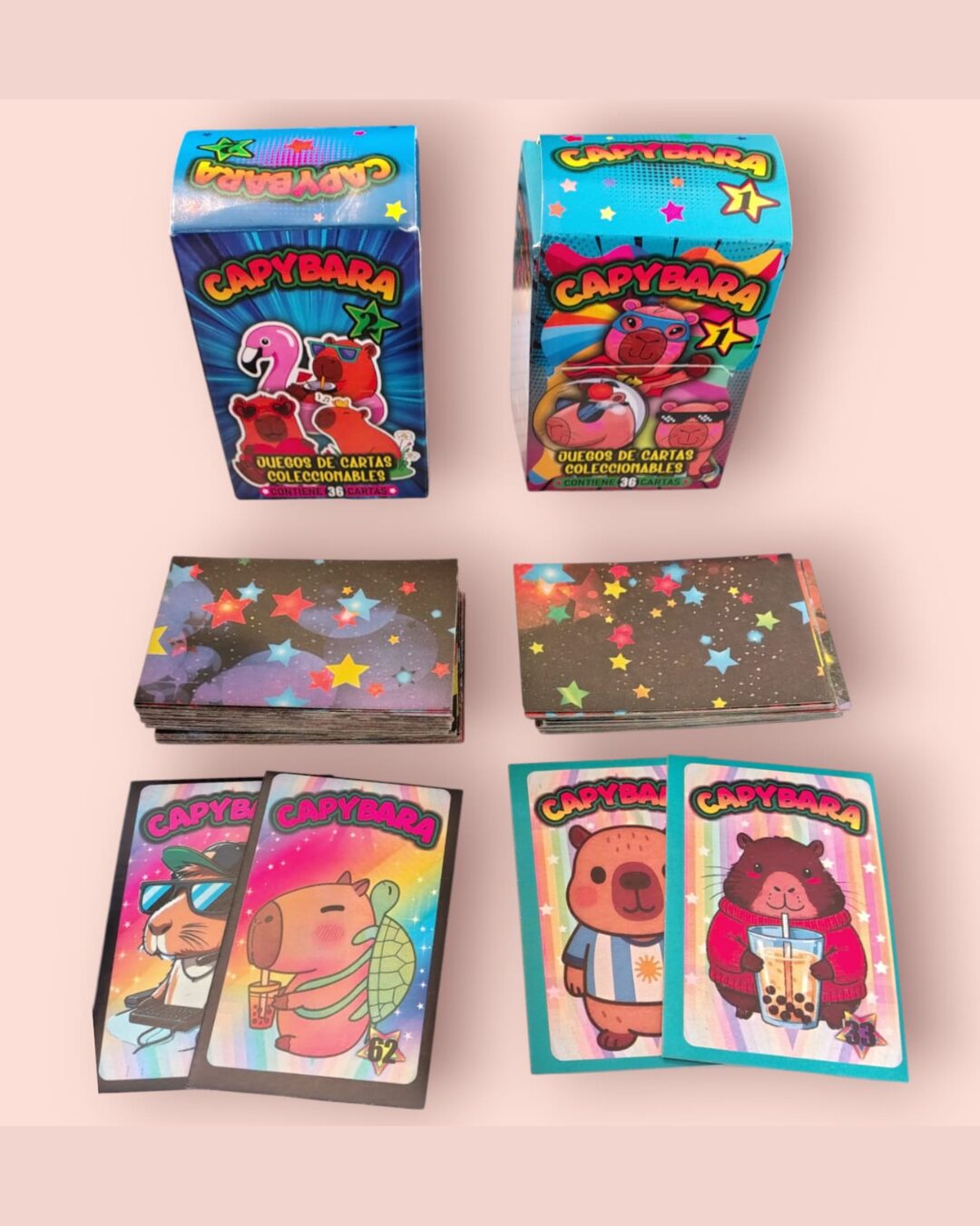 Cartas coleccionables de personajes (Capybara, Stich, Labubu y muchas más)